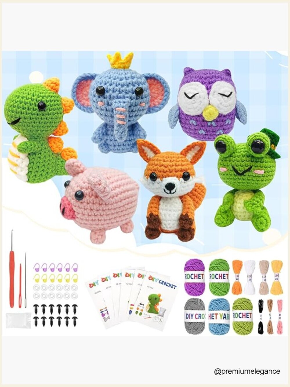 6 pcs Beginner Crochet Kit with Video Tutorials, DIY Craft Animal Set